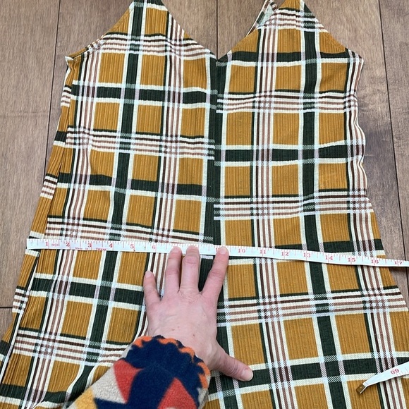 Zara Trafaluc Mustard Yellow green Plaid tartan Jumpsuit S Wide Leg cami strap - Picture 9 of 14